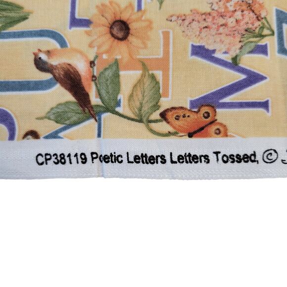 Cotton Fabric Poetic Letters Tossed Birds Butterflies 18x44" Susan Winget - Picture 8 of 15
